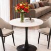 27.6" Round Dining Table with Marble Top and Iron Base