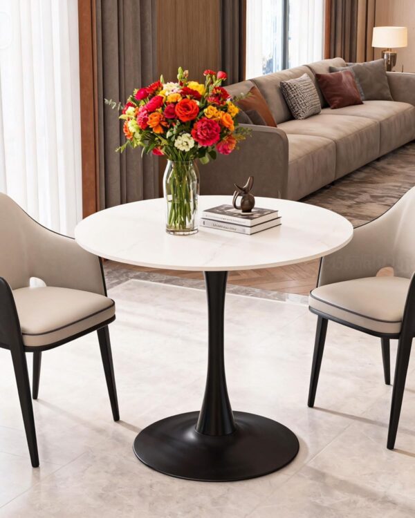 27.6" Round Dining Table with Marble Top and Iron Base