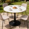 27.6" Round Dining Table with Marble Top and Iron Base