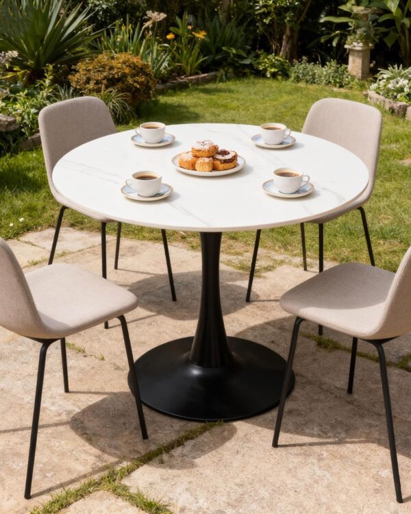 27.6" Round Dining Table with Marble Top and Iron Base