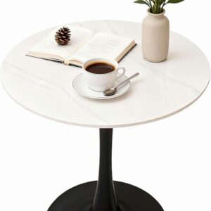 27.6" Round Dining Table with Marble Top and Iron Base