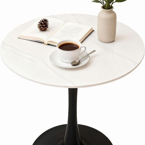 27.6" Round Dining Table with Marble Top and Iron Base