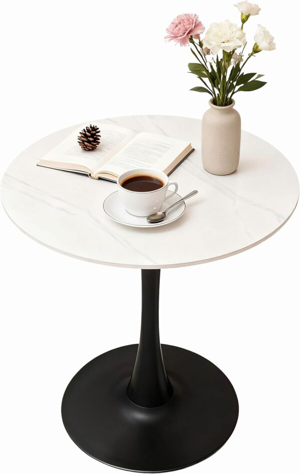 27.6" Round Dining Table with Marble Top and Iron Base